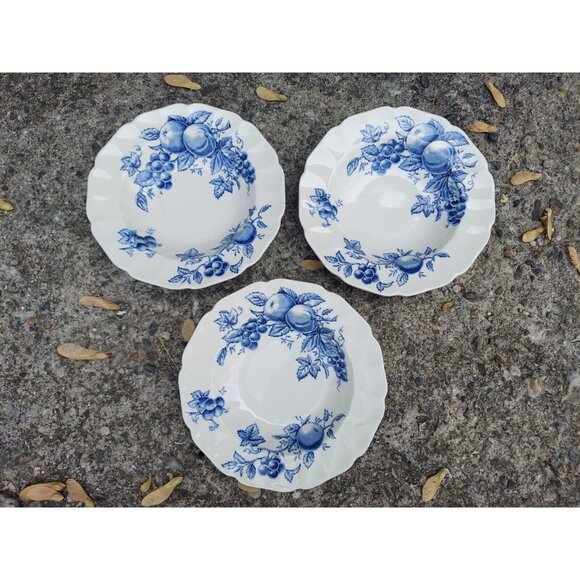 3 Johnson Bros Harvest Time Blue 8" Rimmed Soup Bowls - Picture 1 of 4